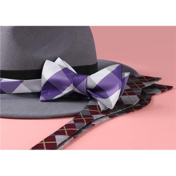 Bow Ties for Men F-07 Purple / White - Picture 5 of 5